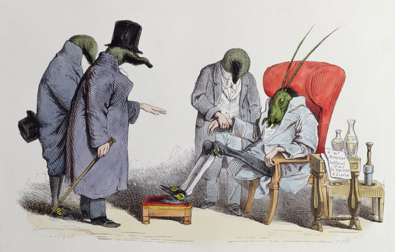 The Leech Doctors, karykatura z „Les Metamorphoses du Jour”, 1854 autorstwa Grandville