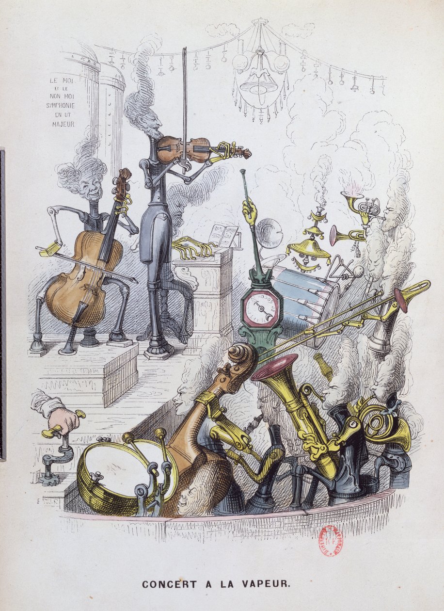 „Koncert parowy”, karykatura muzyki współczesnej z „Un Autre Monde”, 1844 autorstwa Grandville