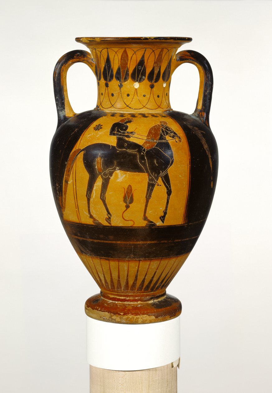 Amfora chalcydyjska z nagim jeźdźcem ok. 520-510 p.n.e. (terakota) autorstwa Greek