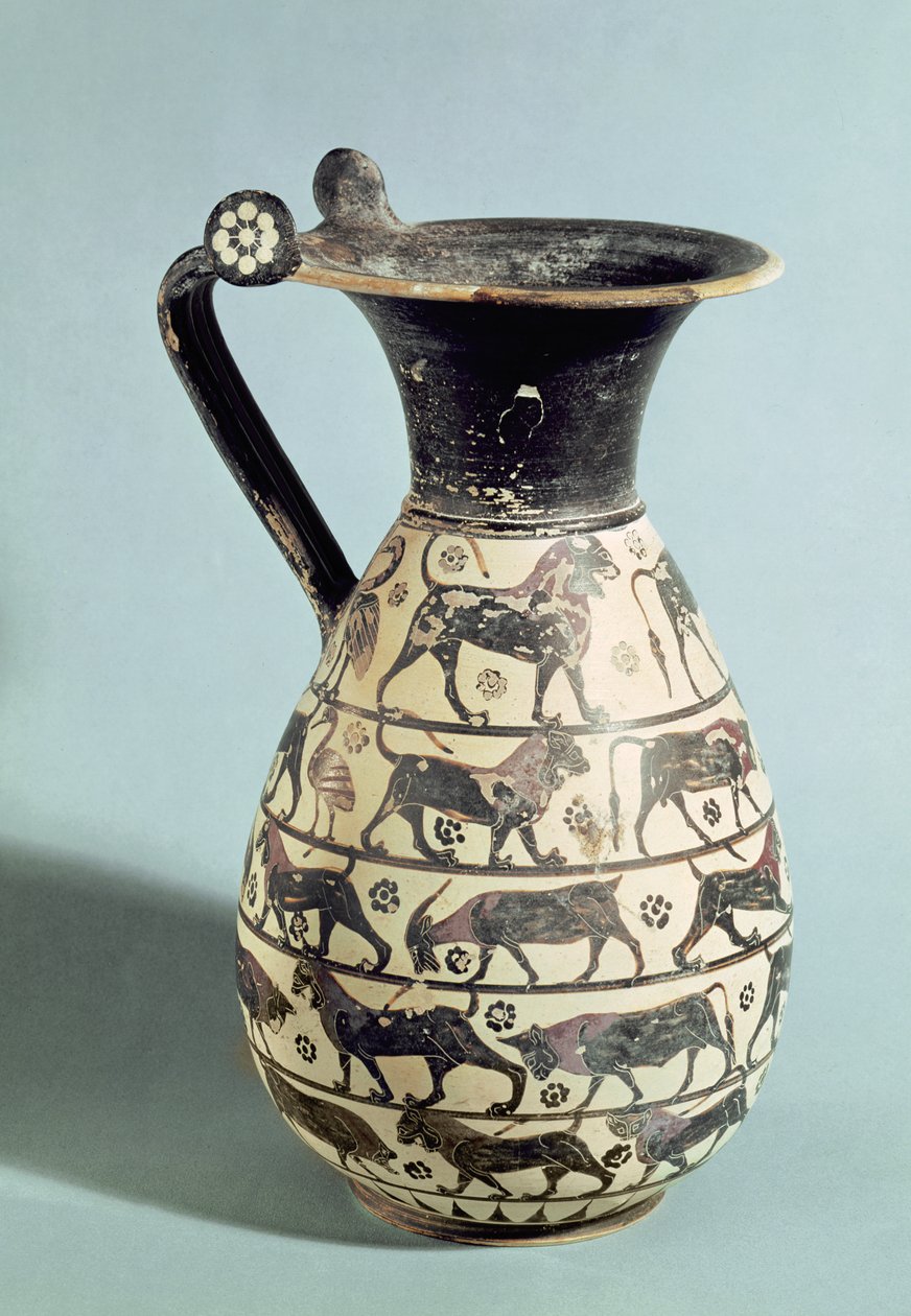 Koryncki oinochoe ozdobiony lwami, z Vulci, ok. 530-520 pne (ceramiczny) autorstwa Greek