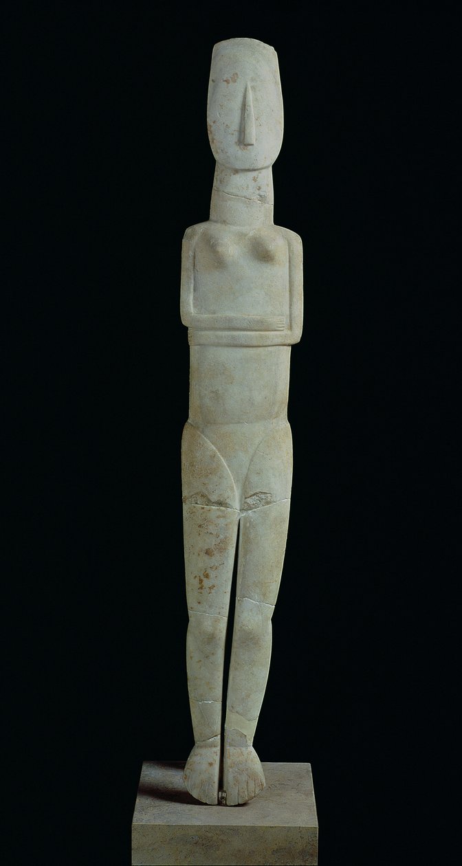 Postać kobieca, z Amorgos, wczesny okres cykladzki II (kultura Keros-Syros) 2800-2300 p.n.e. (marmur) autorstwa Greek