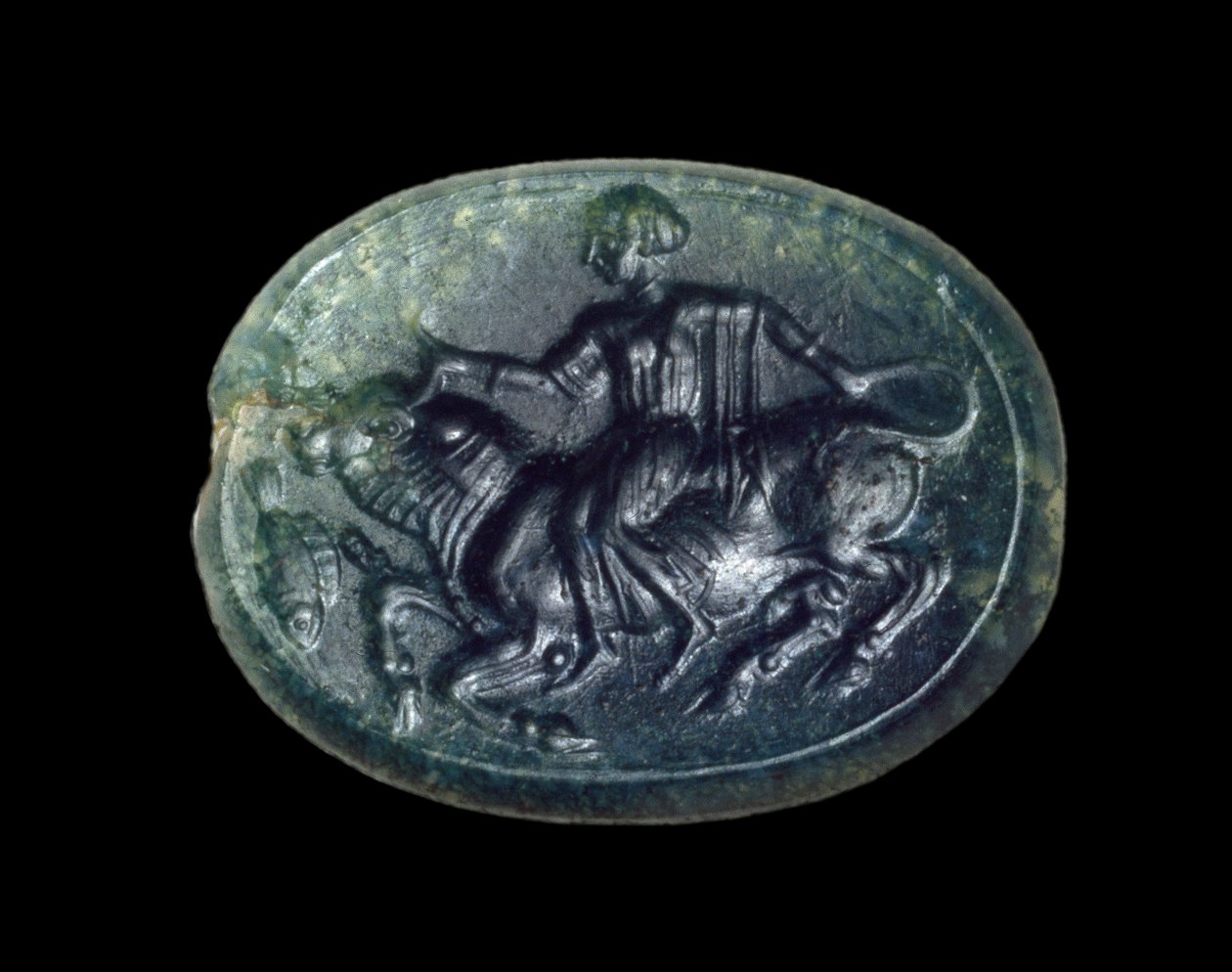 Skarabeid przedstawiający Europę i Byka, Grek z Cypru, późno archaiczny (nefryt) autorstwa Greek