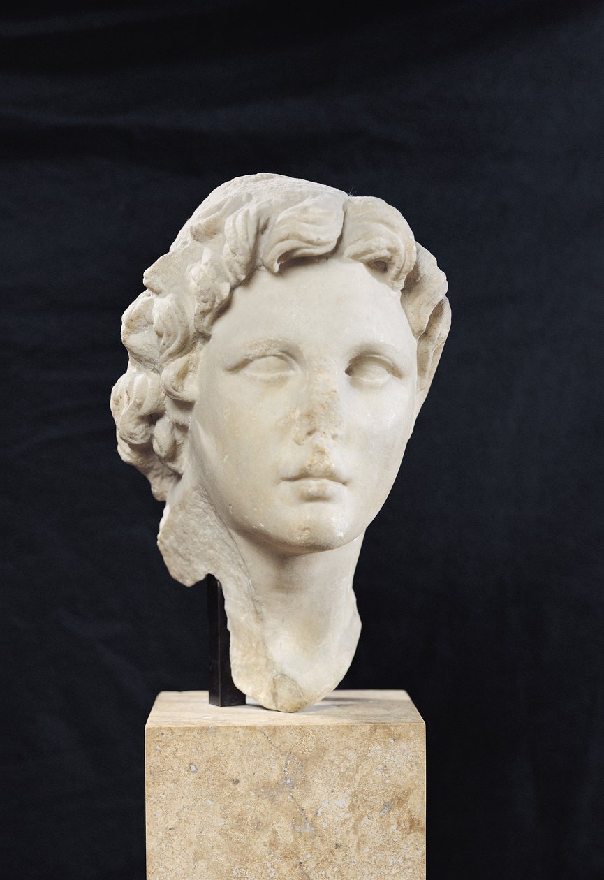 Głowa Aleksandra Wielkiego (356-323 p.n.e.) (marmur) autorstwa Greek