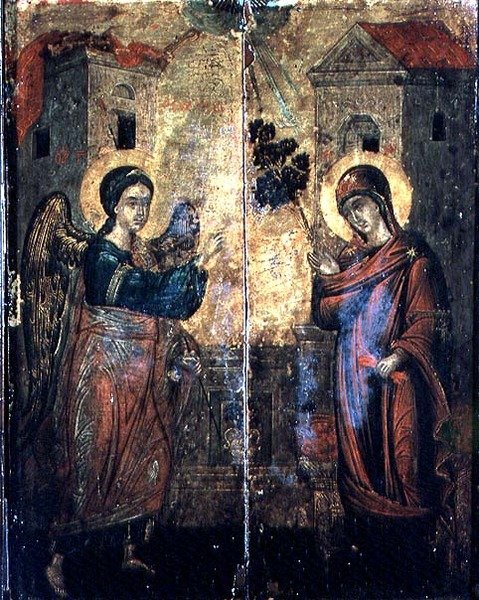 Zwiastowanie (olej na dwóch panelach) autorstwa Greek School