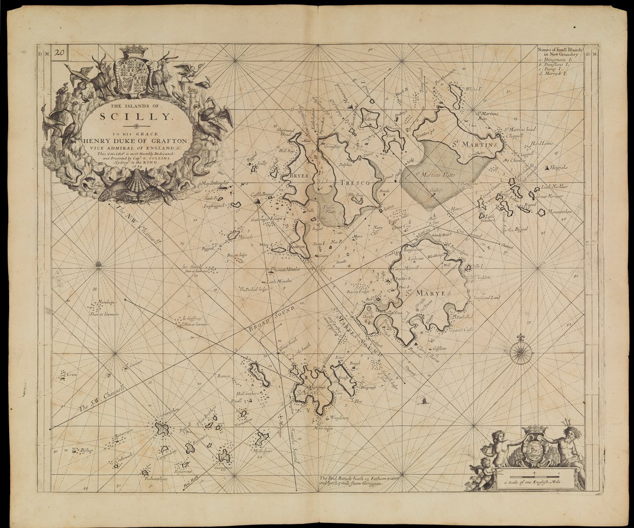 Mapa wysp Scilly, ok. 1693 r. (druk) autorstwa Greenvile Collins