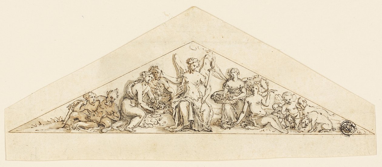 Projekt frontonu budynku Wren autorstwa Grinling Gibbons