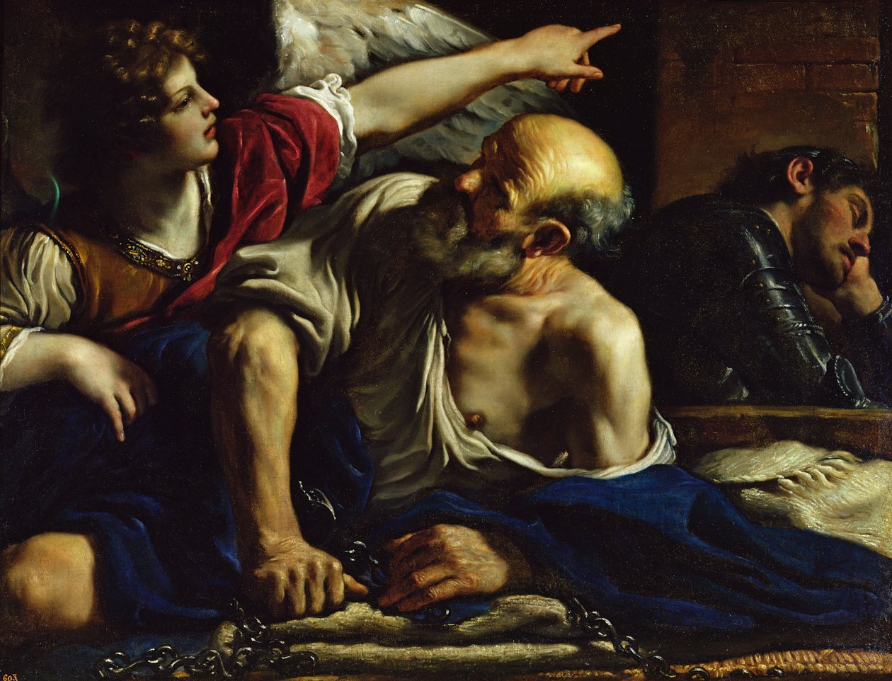 Św. Piotr uwolniony przez anioła autorstwa Giovanni Francesco Barbieri