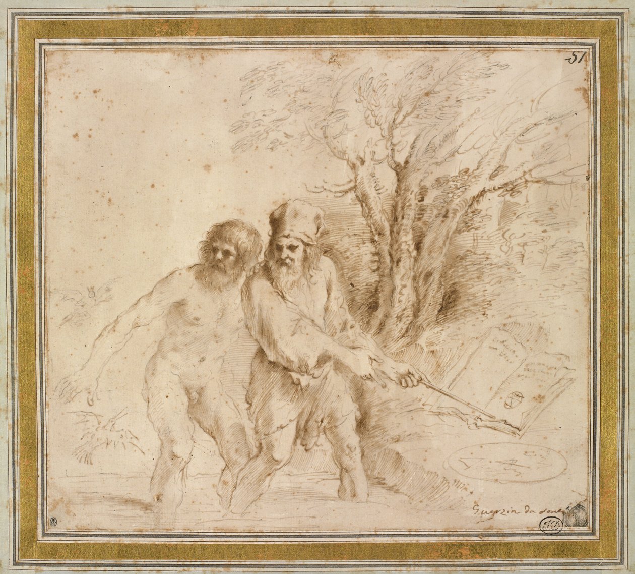 Przedmiot astrologiczny, lata czterdzieste XVII wieku (tusz żelazowo-galusowy na papierze) autorstwa Giovanni Francesco Barbieri