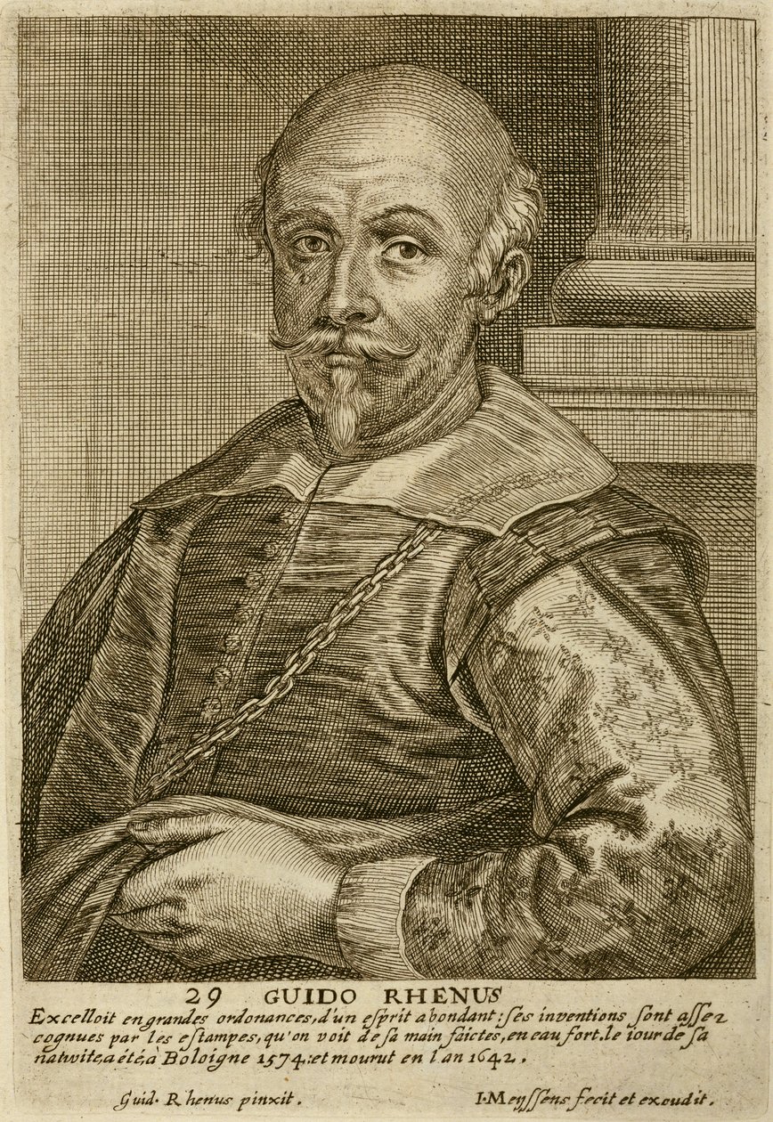 Autoportret, tablica 29 z serii portretów artystów, wyryta przez Joannesa Meyssensa (1612-70) autorstwa Guido Reni