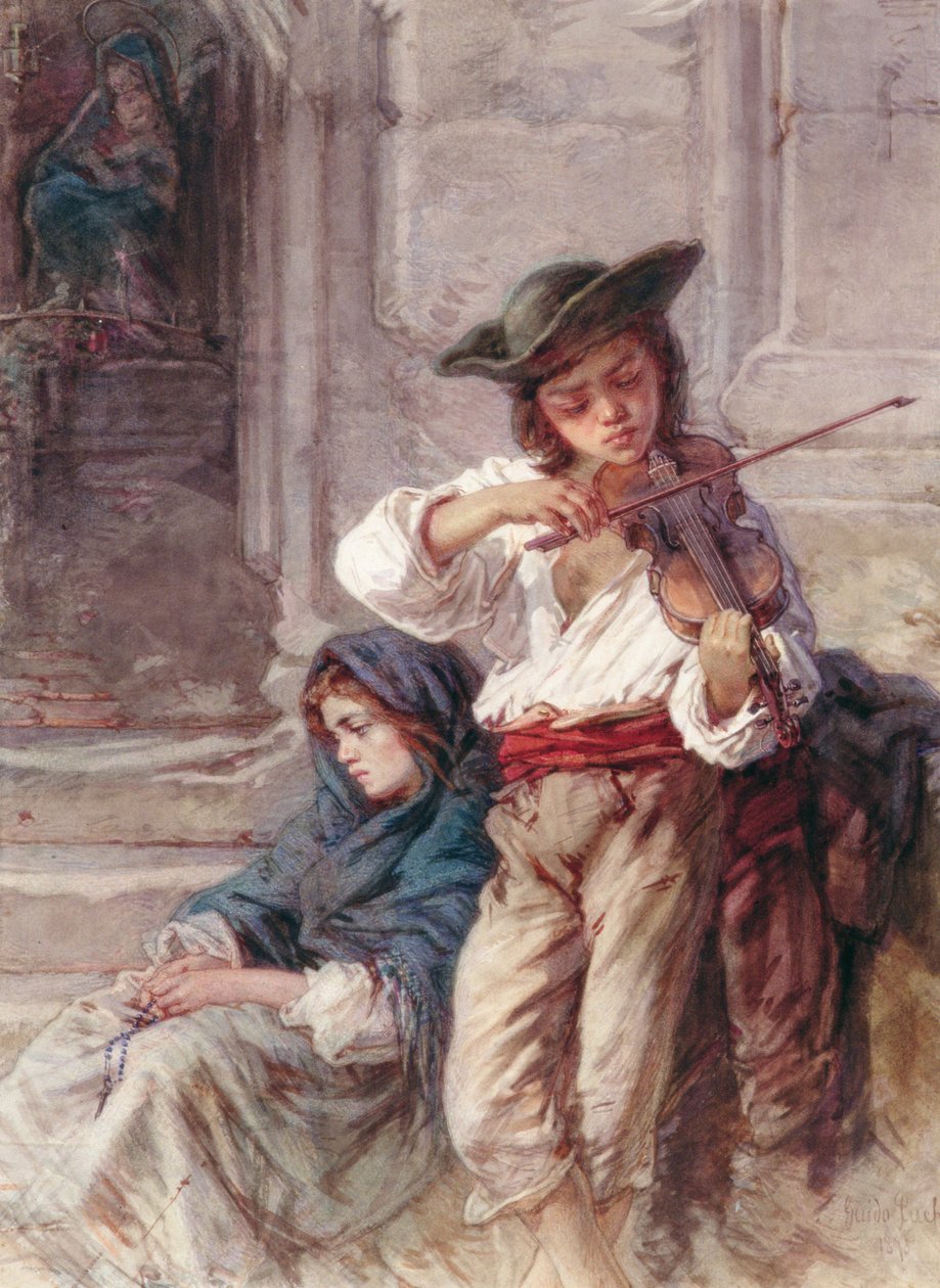 Młody skrzypek, ok.1880 (wc na papierze) autorstwa Guido Bach