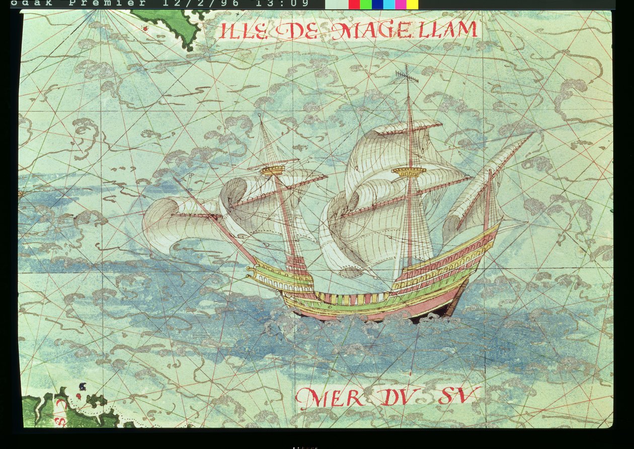 F.41v A Caravel, fragment z „Cosmographie Universelle”, 1555 autorstwa Guillaume Le Testu