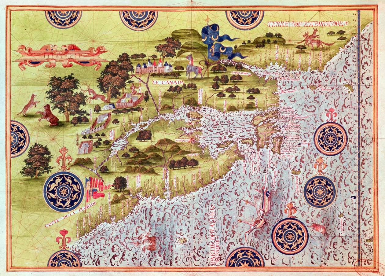 Fol.57v Mapa Kanady i Florydy, z „Cosmographie Universelle”, 1555 autorstwa Guillaume Le Testu