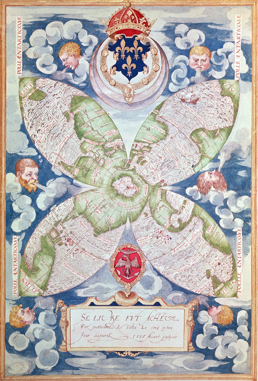 Fol.7v Mapa bieguna północnego z „Cosmographie Universelle”, 1555 autorstwa Guillaume Le Testu