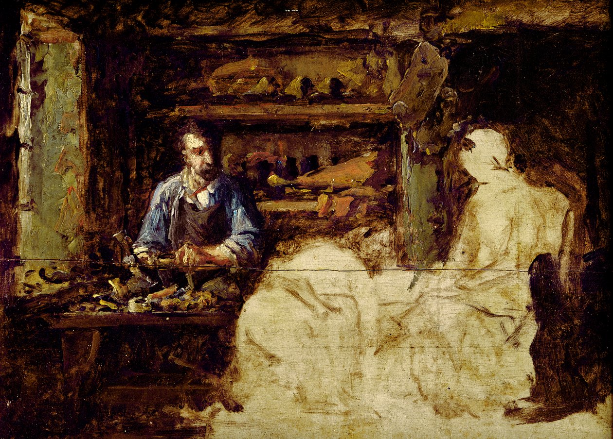 Szewc z Reville, miasta niedaleko Cherbourga (olej na drewnie) autorstwa Guillaume Romain Fouace