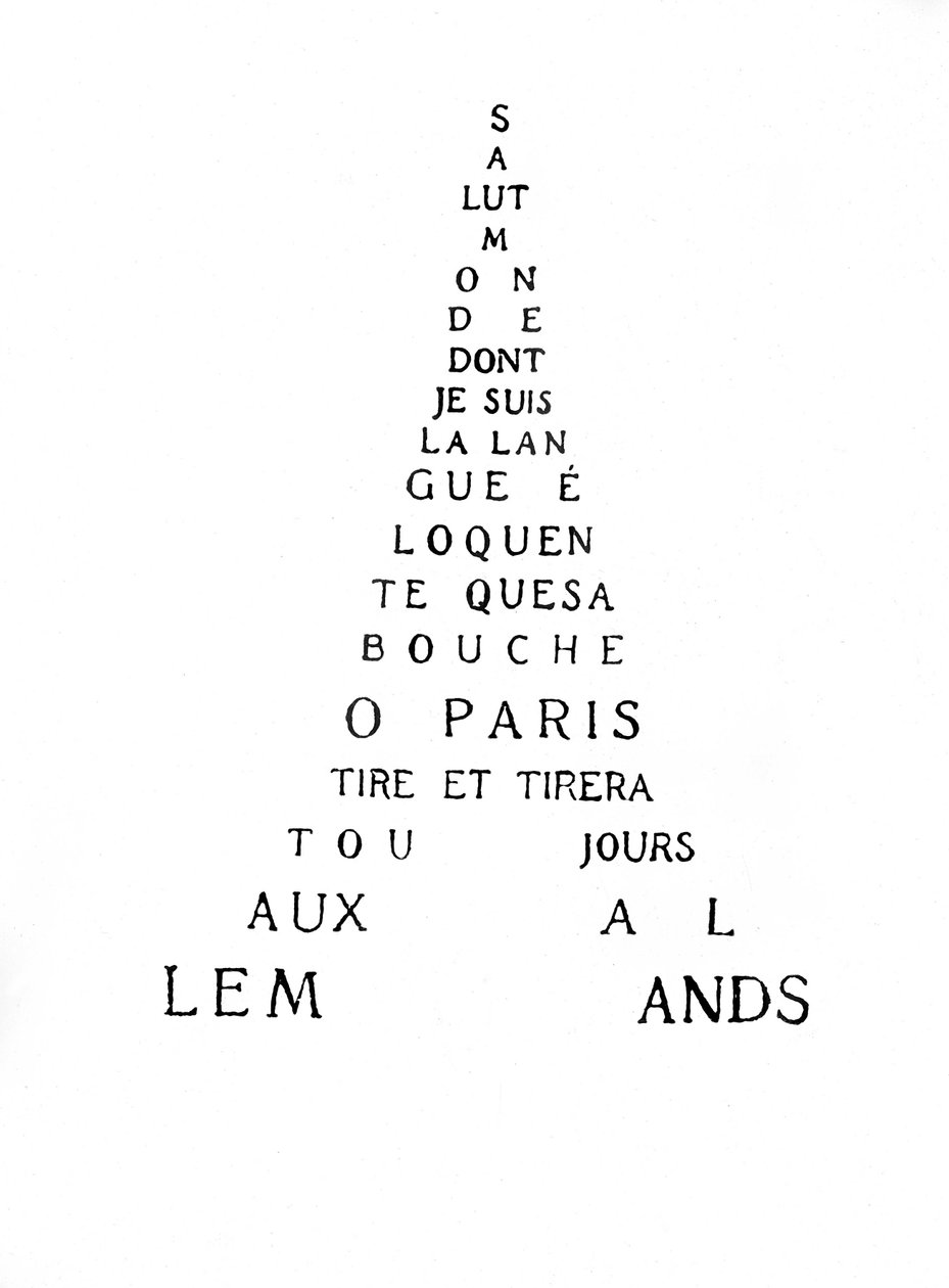 Kaligram wieży Eiffla autorstwa Guillaume Apollinaire