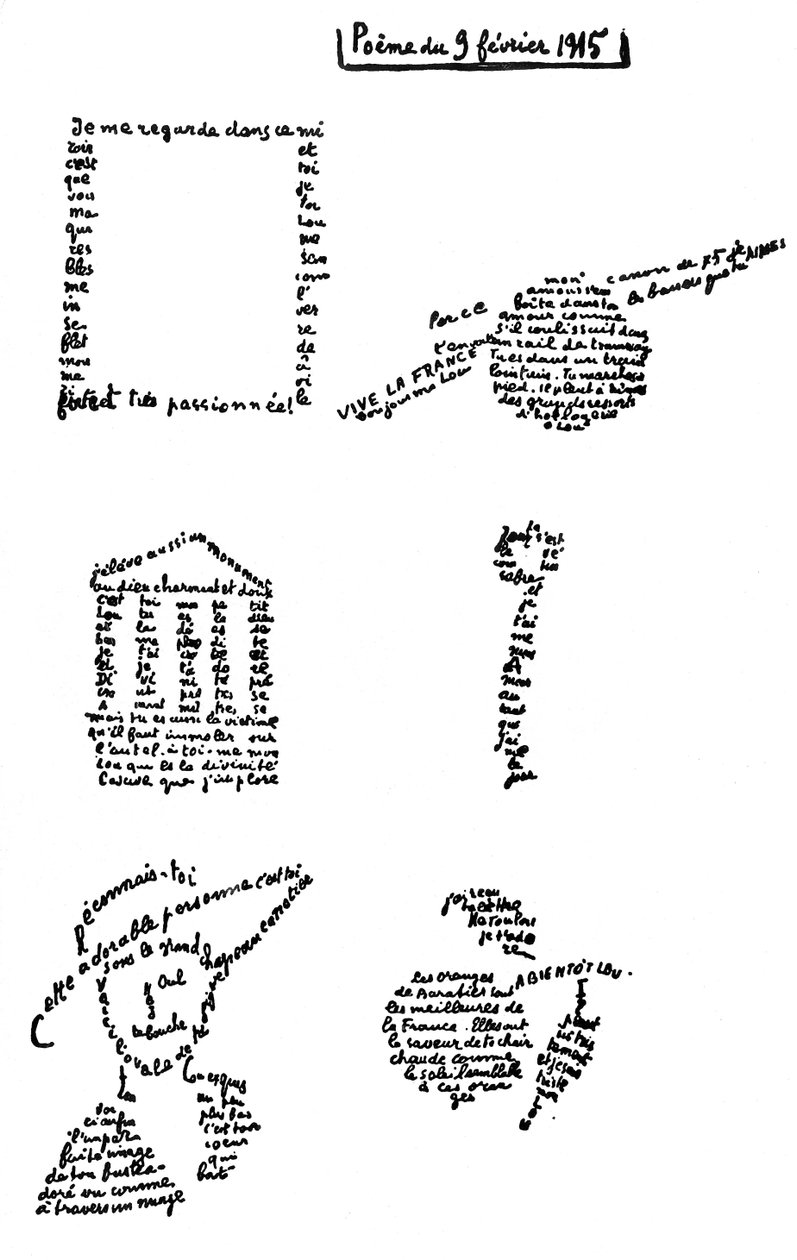 Kaligram, wiersz, 9 lutego 1915 autorstwa Guillaume Apollinaire