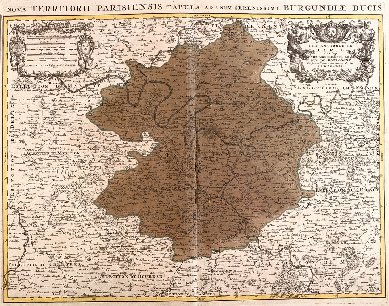 Mapa Ile de France (akwaforta autorstwa Guillaume Delisle
