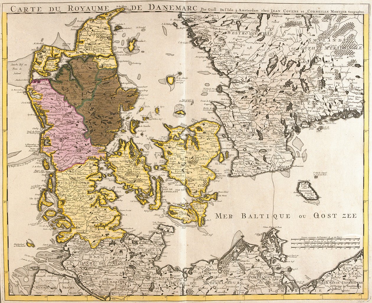 Mapa Królestwa Danii (akwaforta autorstwa Guillaume Delisle
