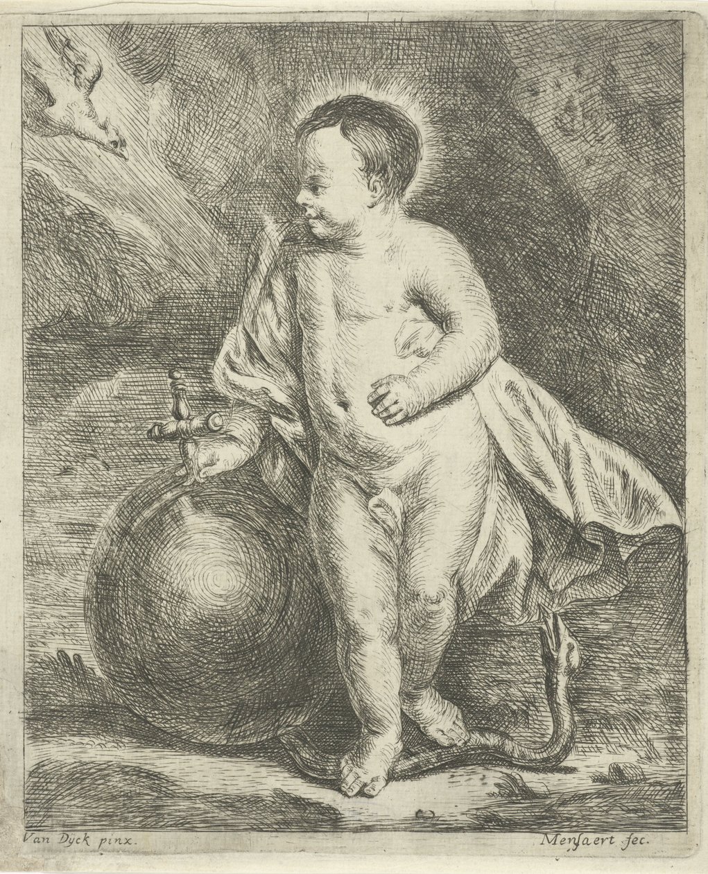 Dzieciątko Chrystus z kulą ziemską i wężem autorstwa Guillaume Pierre Mensaert