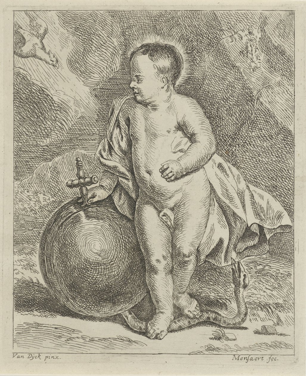 Dzieciątko Chrystus z kulą ziemską i wężem autorstwa Guillaume Pierre Mensaert