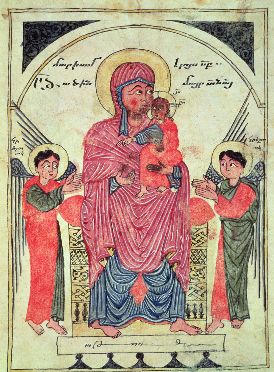 Ms 481 fol.8v Dziewica z Dzieciątkiem z Aniołami, z Ewangelii, 1330 autorstwa Guirages