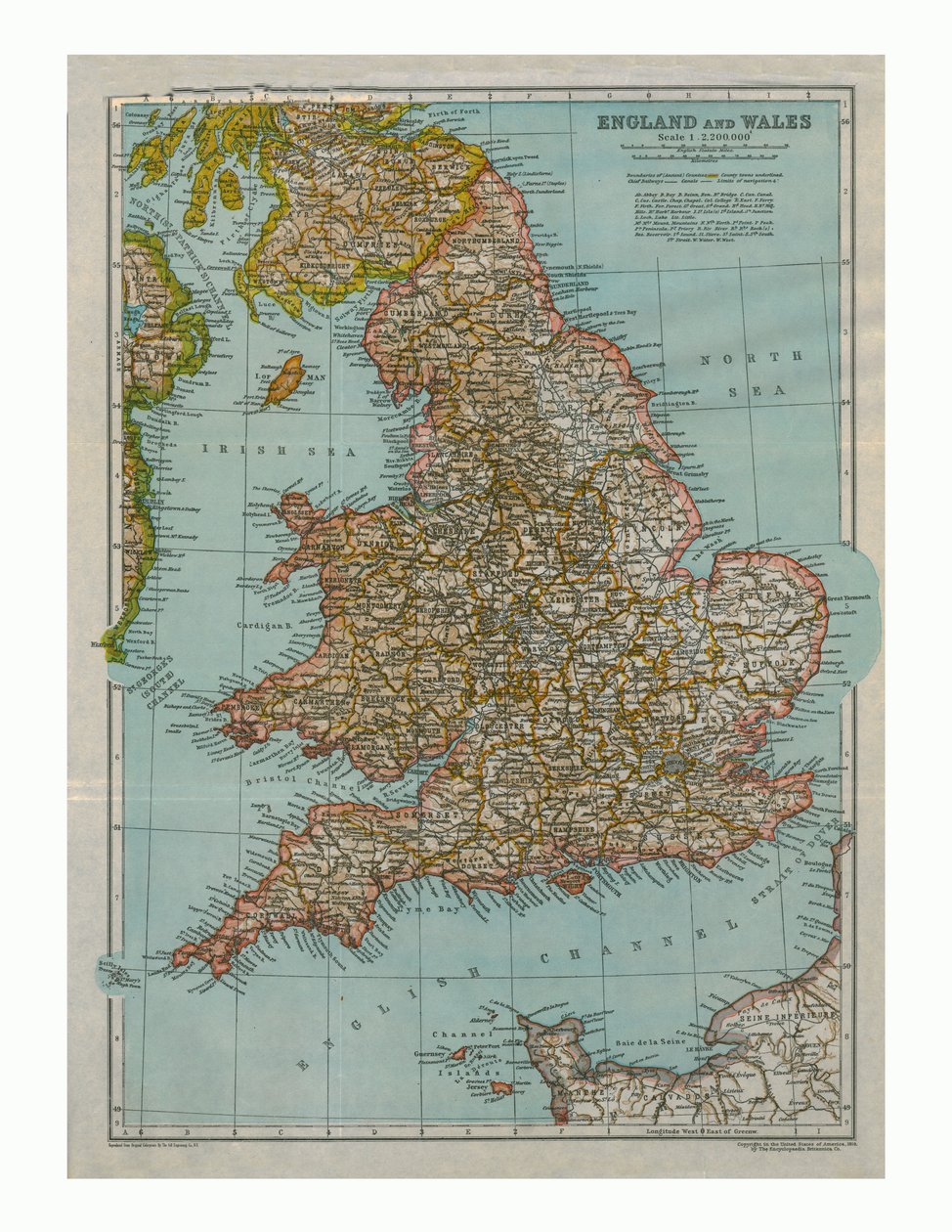 Mapa Anglii i Walii, ok. 1910 r. autorstwa Gull Engraving Company