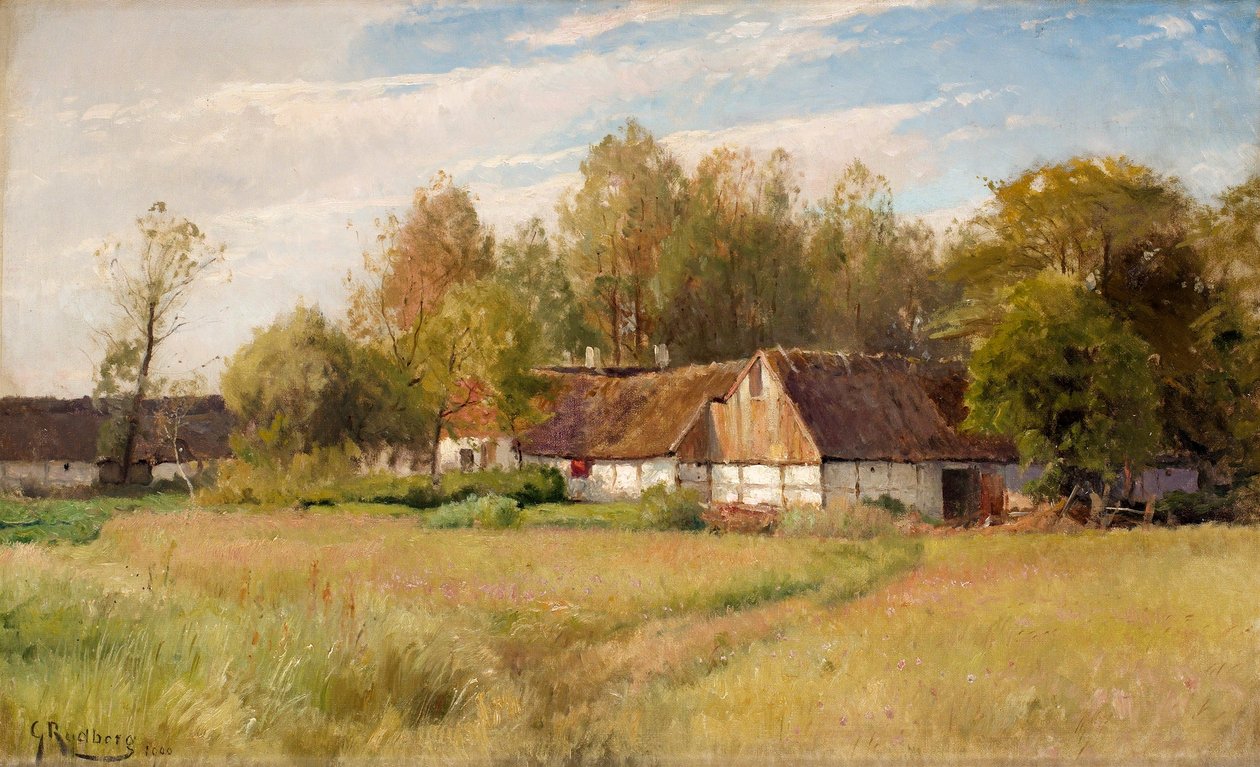 Farma w Falsterbo z kwitnącą łąką autorstwa Gustaf Rydberg