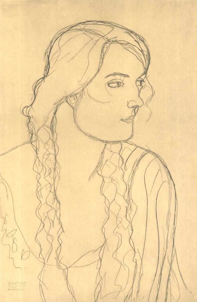 Pół portret dziewczyny z warkoczykami autorstwa Gustav Klimt