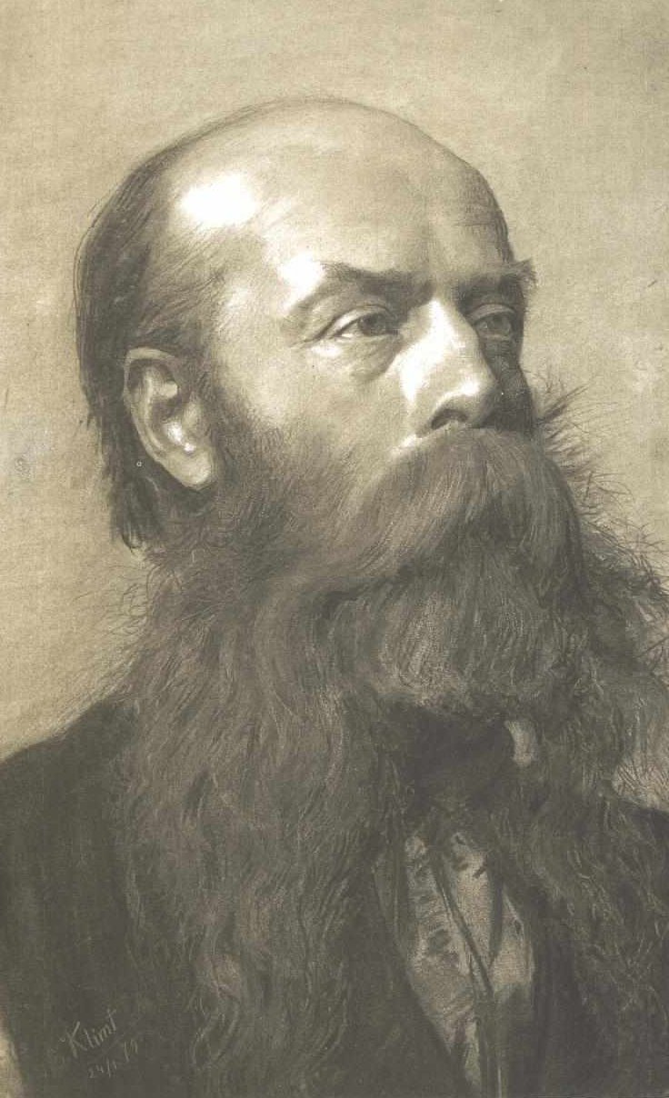 Portret w połowie długości przedstawiający brodatego mężczyznę w trzech czwartych profilu autorstwa Gustav Klimt