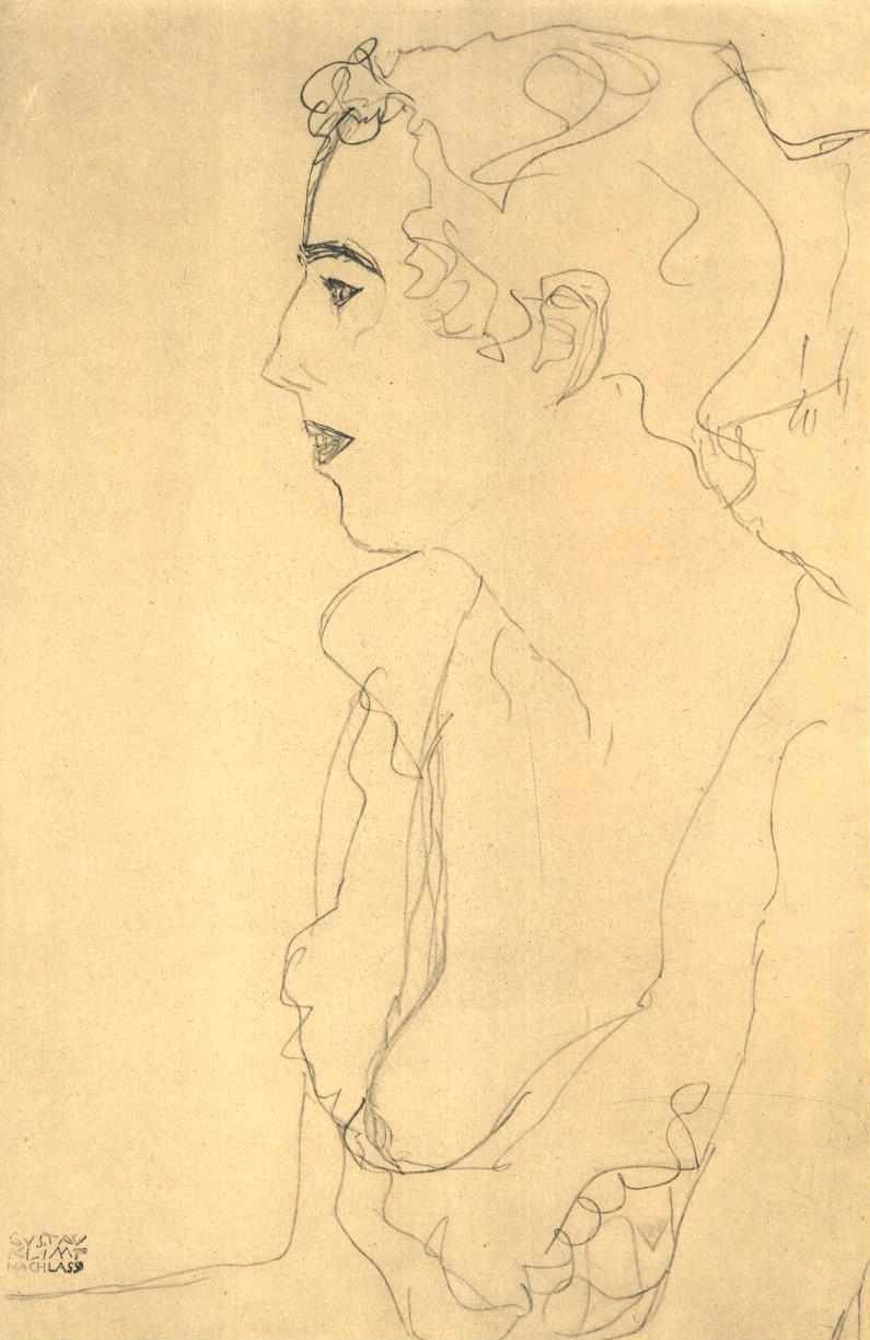 Portret w połowie długości z profilu po lewej stronie autorstwa Gustav Klimt