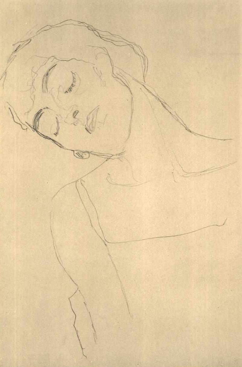 Portret w połowie długości z zamkniętymi oczami autorstwa Gustav Klimt