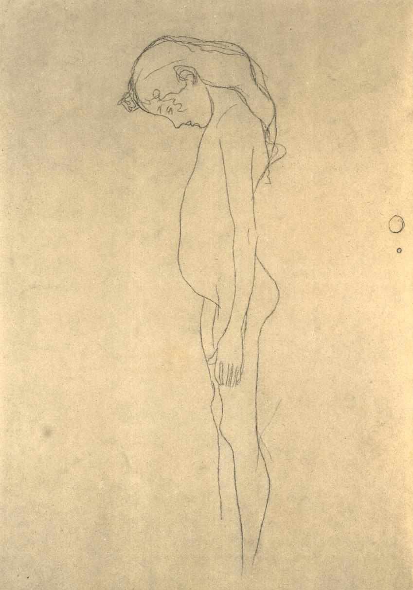 Naga dziewczyna z pochyloną głową w lewo autorstwa Gustav Klimt