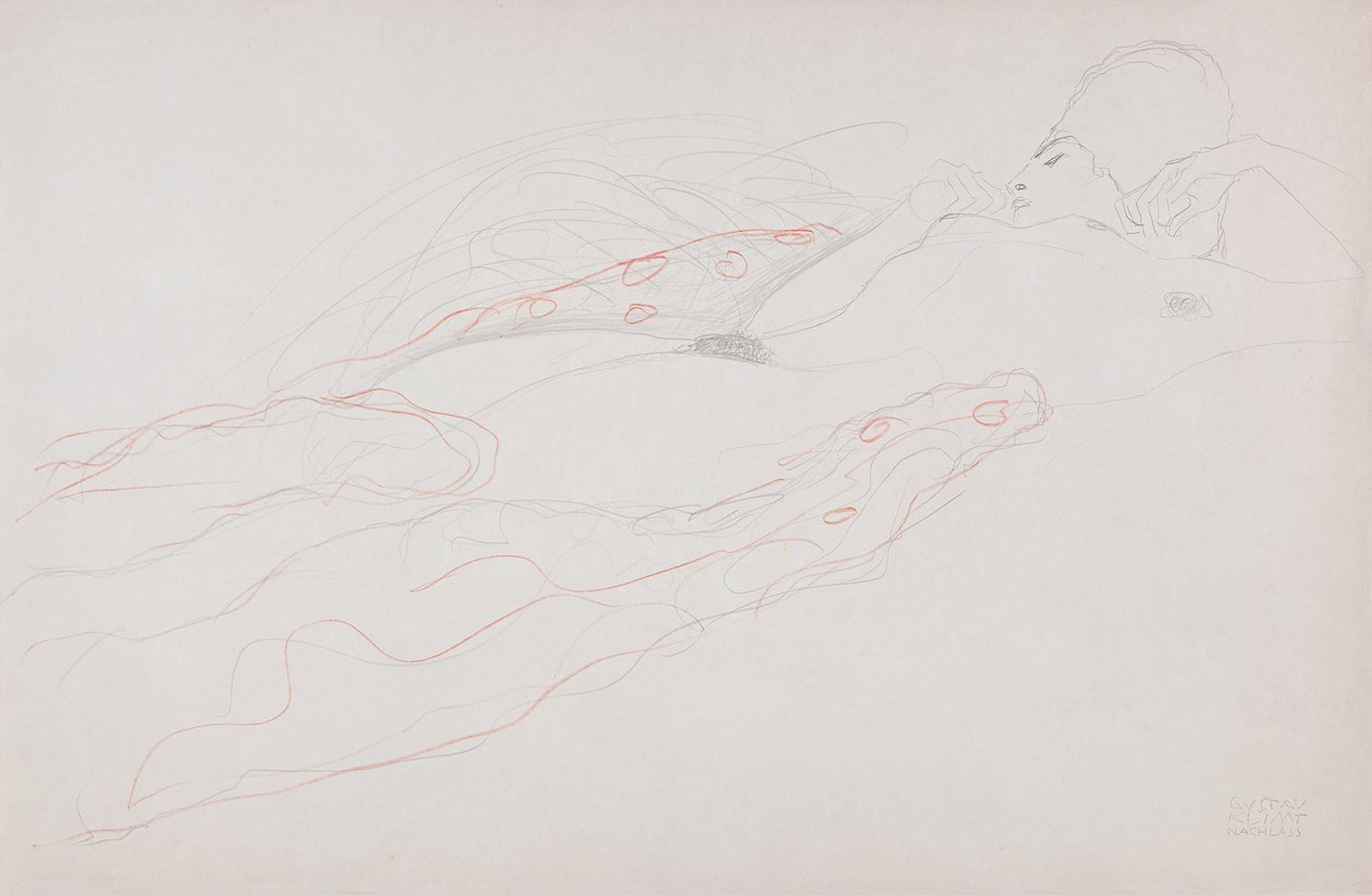Reclining Nude (ołówek i kolorowa kreda na papierze) autorstwa Gustav Klimt