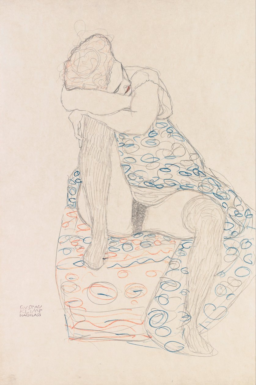 Siedząca postać z zebraną spódnicą autorstwa Gustav Klimt