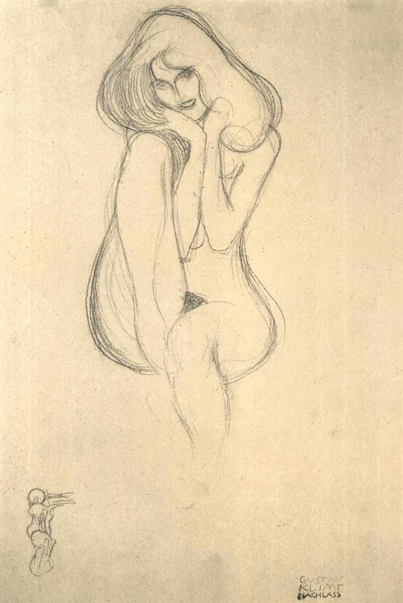 Siedząc nago z przodu autorstwa Gustav Klimt