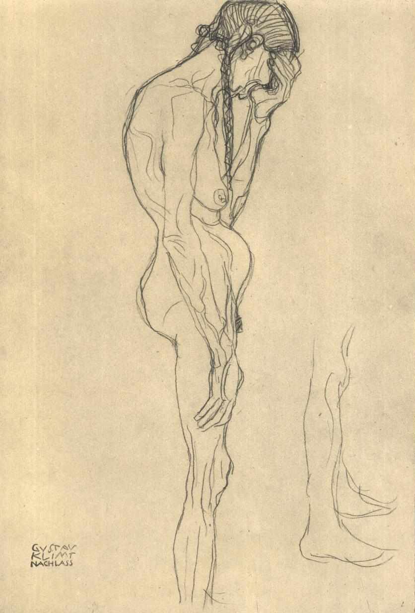 Stojąca stara kobieta z profilu po lewej stronie autorstwa Gustav Klimt