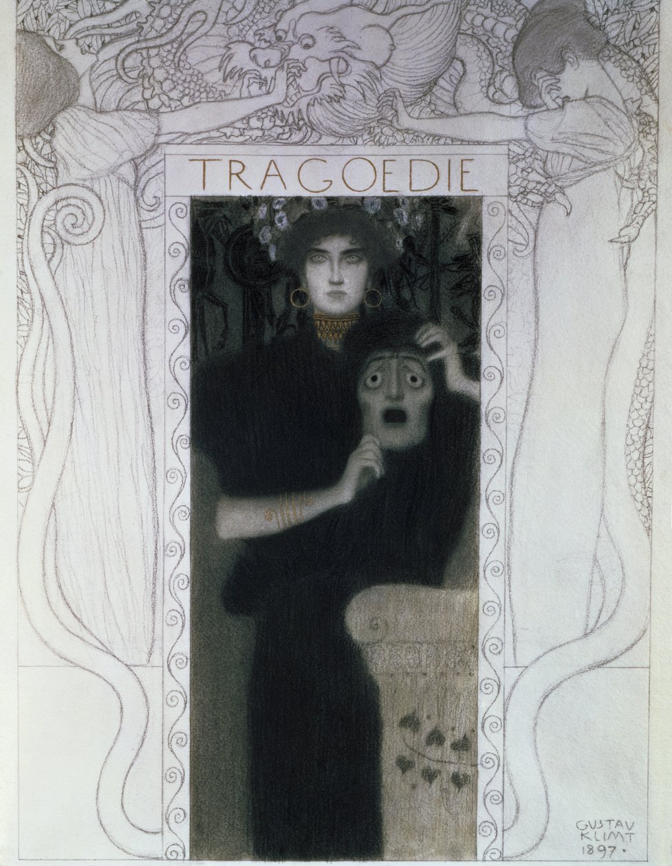 Tragedia, 1897 (rysunek) autorstwa Gustav Klimt