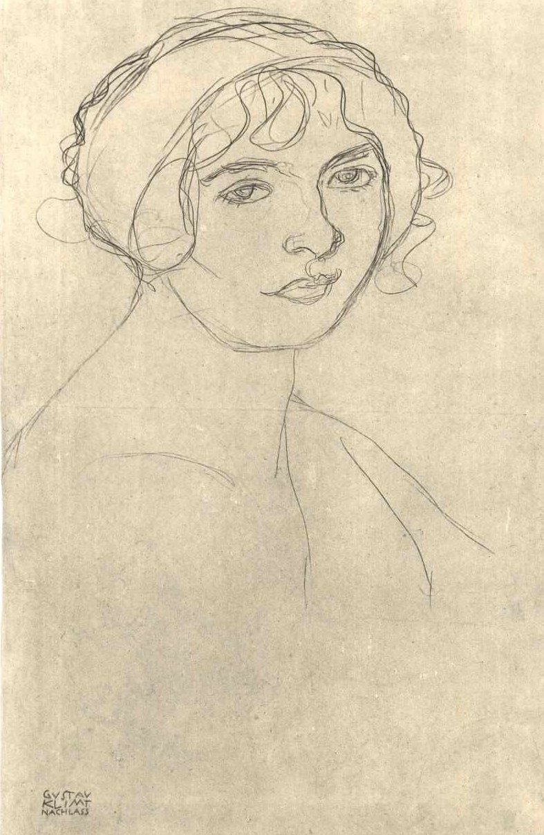 Pół portret nagiej dziewczyny zwróconej w prawo. autorstwa Gustav Klimt