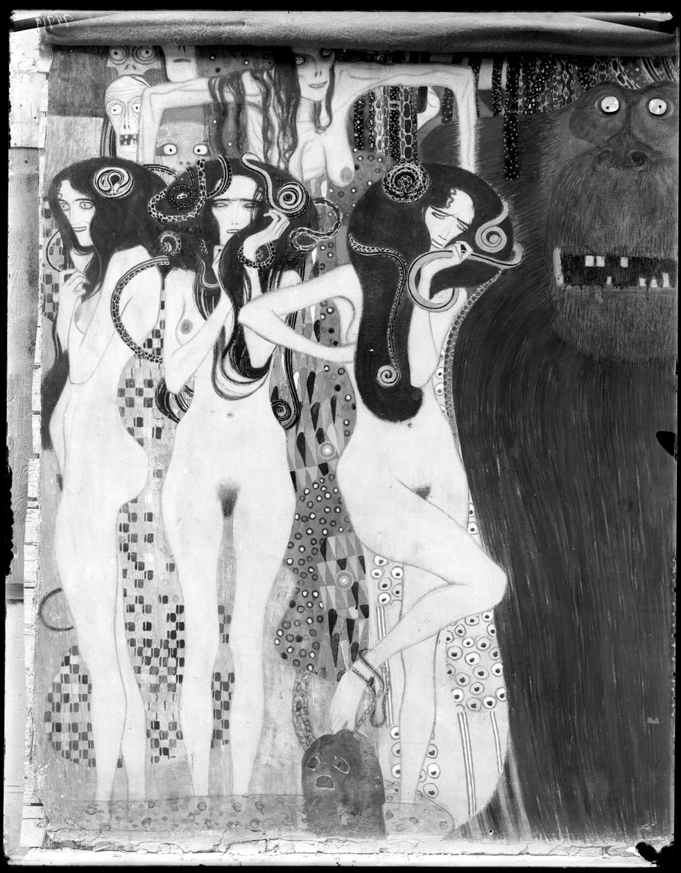 Fryz Beethovena: szczegół z "Die feindlichen Gewalten" autorstwa Gustav Klimt