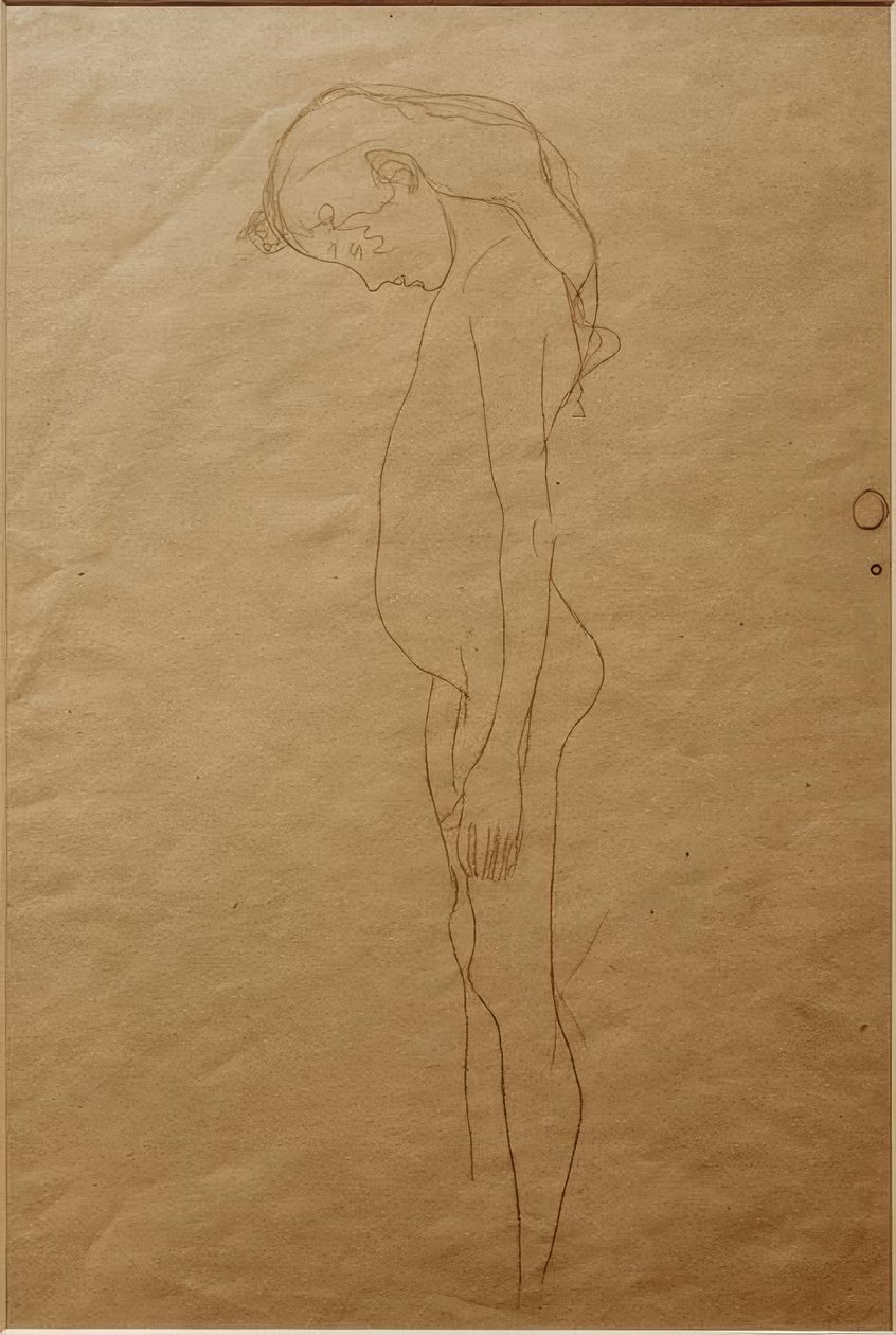 Naga dziewczyna z pochyloną głową w lewo autorstwa Gustav Klimt