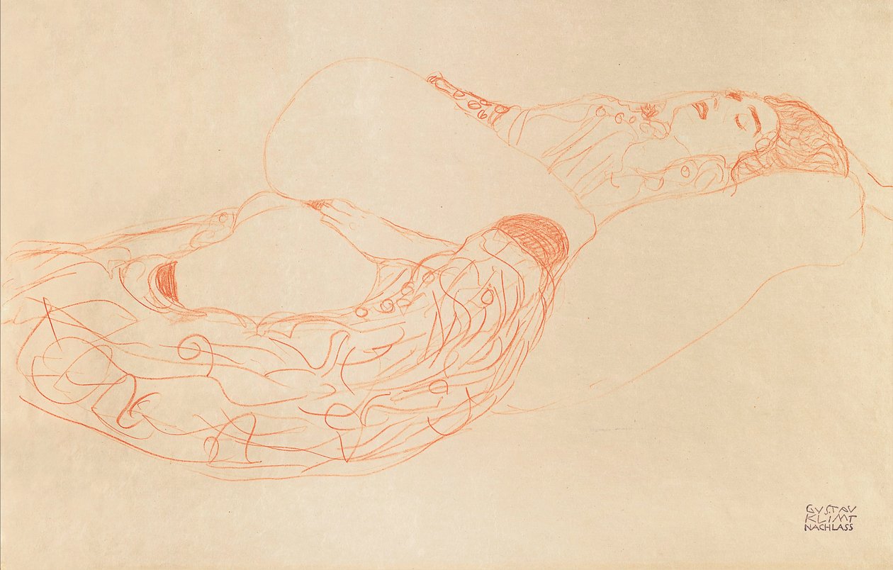Leżąca półnaga masturbacja, 1912-1913 autorstwa Gustav Klimt