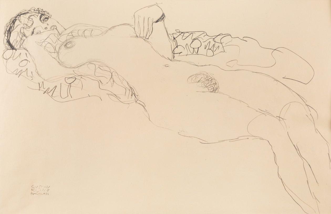 Leżąca akt kobiecy, w lewo, 1917. autorstwa Gustav Klimt