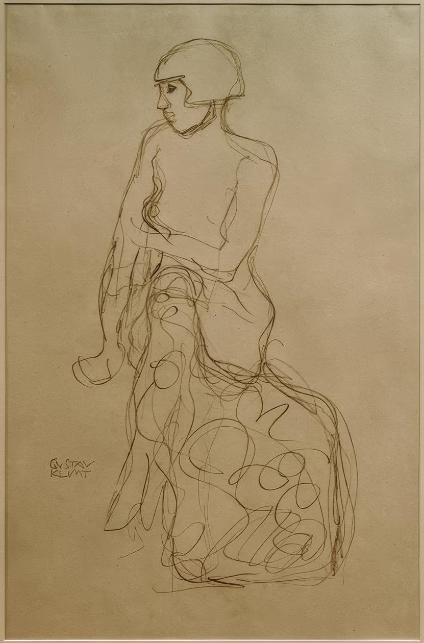 Siedząc pół aktu po lewej stronie autorstwa Gustav Klimt