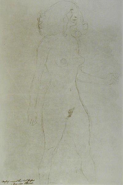 Akt Stojący (ołówek na papierze) (zdjęcie czarno-białe) autorstwa Gustav Klimt
