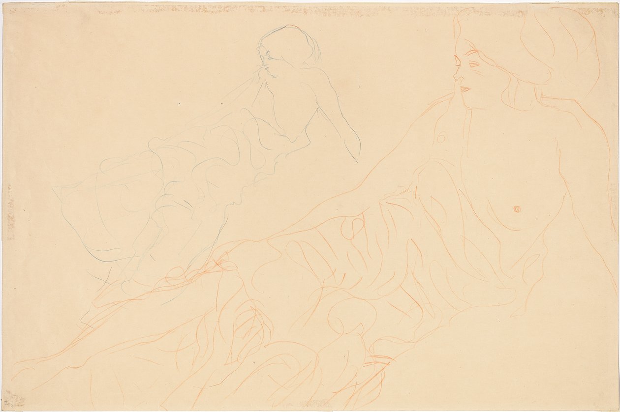 Dwa studia leżącej kobiety, 1913 autorstwa Gustav Klimt