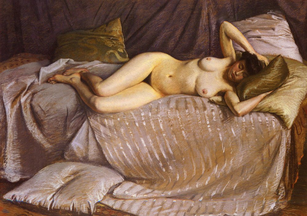 Naga kobieta leżąca na kanapie autorstwa Gustave Caillebotte