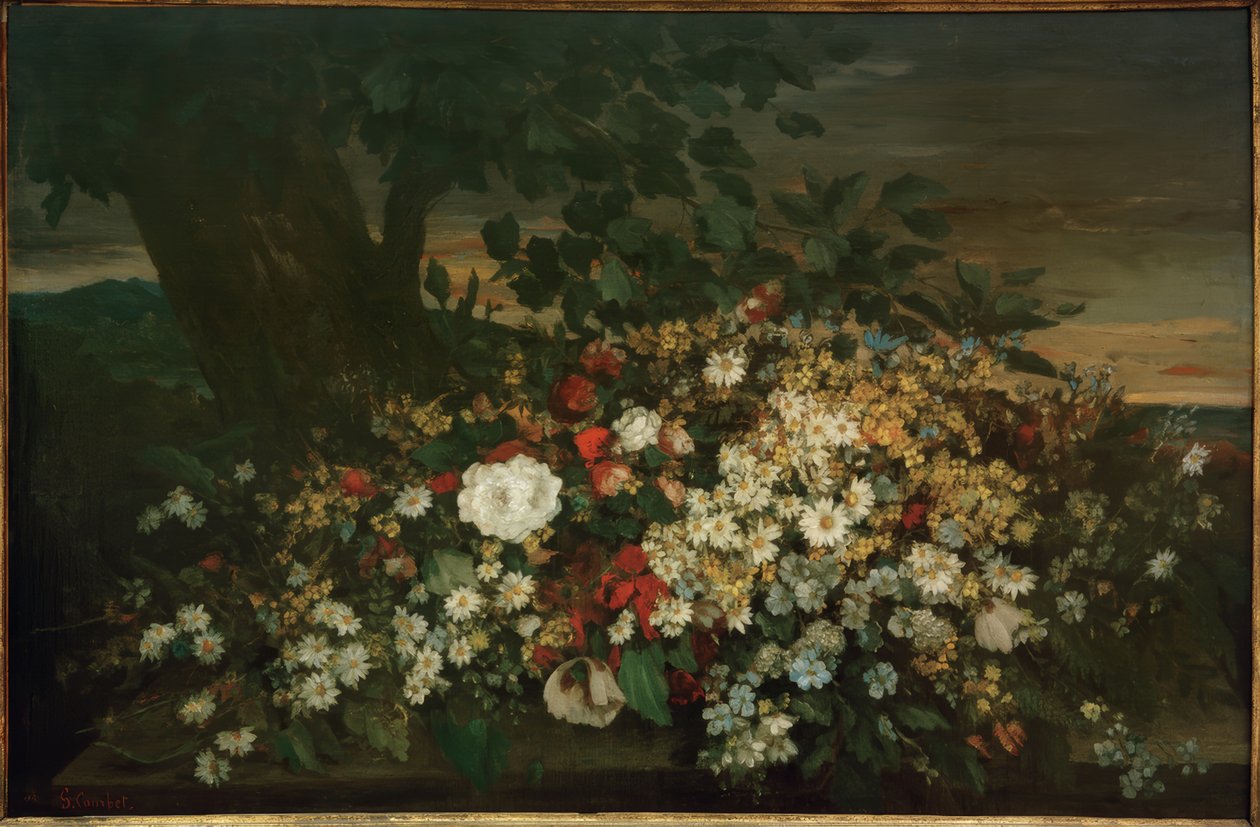 Kwiaty na ławce autorstwa Gustave Courbet