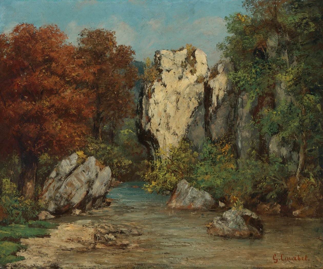 Krajobraz ze strumieniem i skałą autorstwa Gustave Courbet