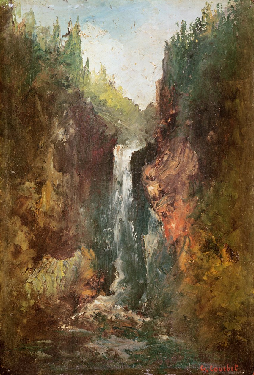 Wodospad (znany również jako La Chute de Conches), 1873 (olej na drewnie) autorstwa Gustave Courbet