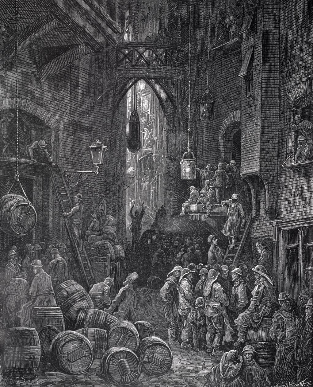A Riverside Street, z „Londynu, pielgrzymka” napisana przez Williama Blancharda Jerrolda (1826-84), rytowana przez Charlesa Leplante (zm. 1903), wyd. 1872 autorstwa Gustave Dore